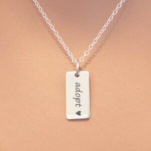 Sterling Silver Adopt Charm Necklace, Adopt Charm Necklace with Heart, Gift for Adoption Shower, Adopt Heart Necklace, Adopt Pendant