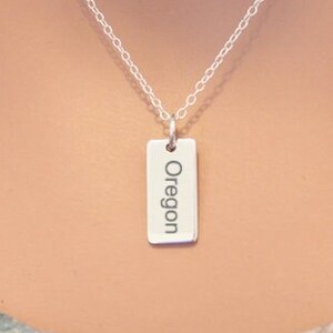 Sterling Silver Oregon Charm Necklace, Choose Your Font, Custom Oregon Necklace, Oregon Pendant Necklace, Engraved Oregon State Necklace