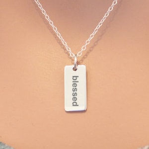Sterling Silver Blessed Charm Necklace - Choose Your Font, Blessed Necklace, Blessed Pendant Necklace, Blessed Charm Necklace, I am Blessed
