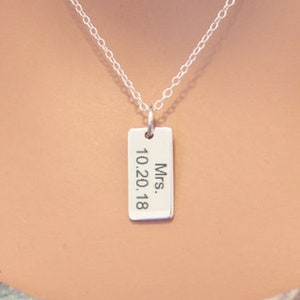 Sterling Silver Wedding Date Charm Necklace, Mrs Necklace Silver, Gift for Bride, Future Mrs Wedding Date Necklace, Bridal Shower Gift