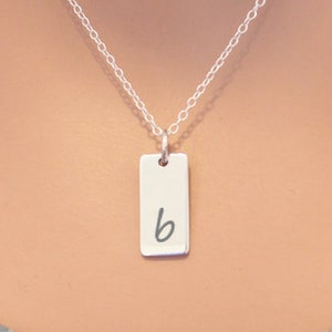 Lowercase Initial B Bar Necklace, Sterling Silver Small Letter B Charm Necklace, Engraved Initial B Pendant Necklace, Personalized Initial