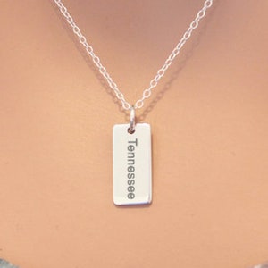 Sterling Silver Tennessee Charm Necklace, Choose Your Font, Custom Tennessee Necklace, Tennessee Pendant Necklace, Tennessee State Necklace