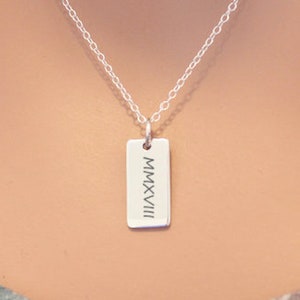 Sterling Silver Custom Roman Numeral Year Necklace, Roman Numeral Bar Necklace, Year in Roman Numerals Necklace, Roman Numeral Date Necklace