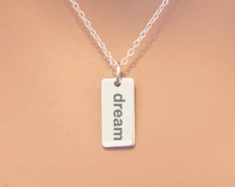 Sterling Silver Dream Necklace: Engraved Charm Pendant