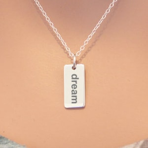 Sterling Silver Dream Charm Necklace - Choose Your Font, Dream Necklace, Dream Pendant Necklace, Dream Charm Necklace, Dreamer Charm, Dream