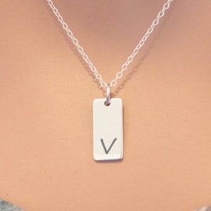Initial V Necklace Sterling Silver, Initial V Bar Necklace, Letter V Necklace, Letter V Bar Necklace, Silver V Initial Necklace, V Initial