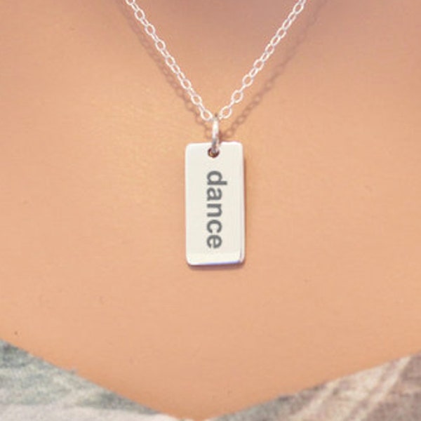 Sterling Silver Dance Necklace, Customizable - Choose Your Font, Dance Word Necklace, Dance Charm Necklace, Dance Pendant Necklace, Dancer