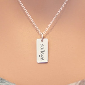 Sterling Silver College Charm Necklace - Choose Your Font, College Necklace, College Pendant Necklace, College Charm Necklace, Graduation