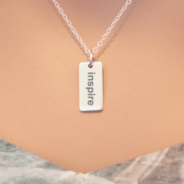 Sterling Silver Inspire Necklace, Customizable - Choose Your Font, Inspire Word Necklace, Inspire Charm Necklace, Teacher Necklace, Inspire