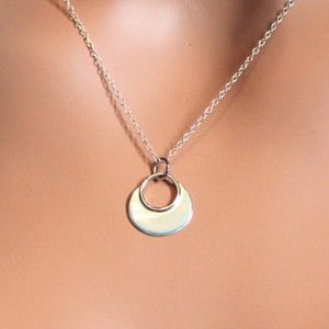 Sterling Silver Fashionable Circular Pendant Necklace, Silver Statement Necklace, Everyday Silver Necklace, Simple Silver Circular Necklace