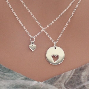 Sterling Silver Mother Daughter Heart Necklaces, Mother Daughter Necklace Set, Mom Daughter Heart Necklace Set, Cute Mom and Daughter Set