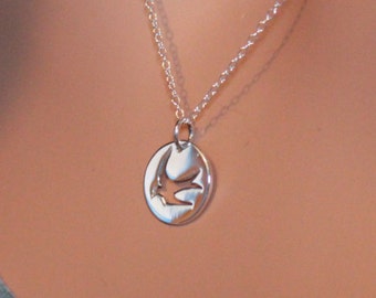 Sterling Silver Swallow Bird Necklace, Swallow Bird Cutout Charm Necklace, Sterling Silver Bird Necklace, Bird Cutout Necklace