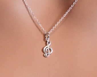 Sterling Silver Treble Clef Music Charm Necklace, Sterling Silver Treble Clef Necklace, Treble Clef Necklace, Music Lover Necklace, Musician