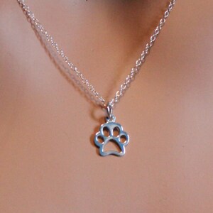 Sterling Silver Paw Print Necklace, Puppy Paw Print Necklace, Dog Paw Print Charm Necklace, Cat Paw Print Cutout Necklace, Paw Print Charm