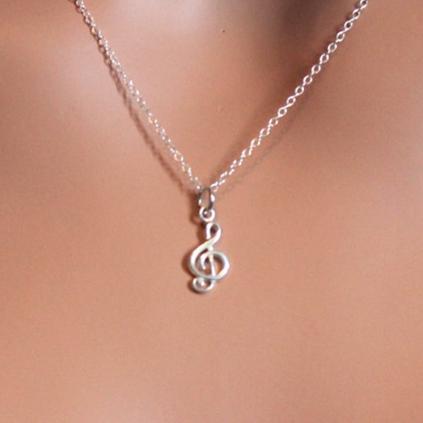 Sterling Silver Treble Clef Music Charm Necklace, Sterling Silver Treble Clef Necklace, Treble Clef Necklace, Music Lover Necklace, Musician