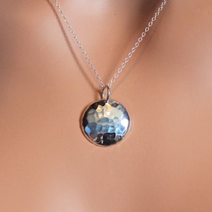 Sterling Silver Small Domed Hammered Pendant Necklace, Hammered Circular Dome Necklace, Medium Silver Domed Necklace, Circular Necklace