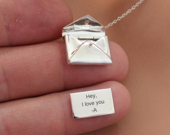 Sterling Silver Envelope Locket Necklace: Secret Message Pendant