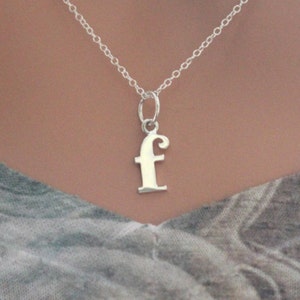 Sterling Silver Lowercase F Initial Charm Necklace, F Initial Necklace, Large F Letter Necklace, F Necklace, Typewriter F Initial Necklace image 1