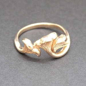 Bronze Chanterelle Mushroom Ring, Chanterelle Mushroom Ring, Unique Chanterelle Mushroom Ring