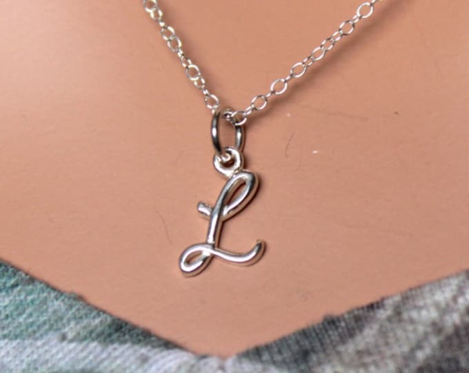 Sterling Silver Cursive L Initial Necklace, L Letter Necklace, Cursive
