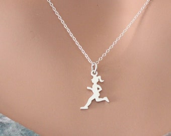 Sterling Silver Running Girl Charm Necklace, Silver Runner Necklace, Running Necklace, Track Necklace, Cross Country Runner Necklace