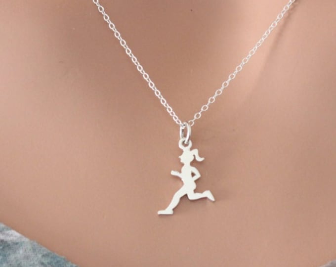 Sterling Silver Running Girl Charm Necklace, Silver Runner Necklace, Running Necklace, Track Necklace, Cross Country Runner Necklace