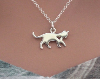 Sterling Silver Silhouetted Cat Charm Necklace, Silver Cat Necklace, Sterling Silver Kitten Necklace, Kitty Cat Necklace, Cat Lover Necklace