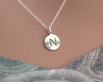 Sterling Silver Simple N Initial Necklace, Silver Stamped N Necklace, Stamped N Initial Necklace, Small N Initial Necklace, N Initial Charm