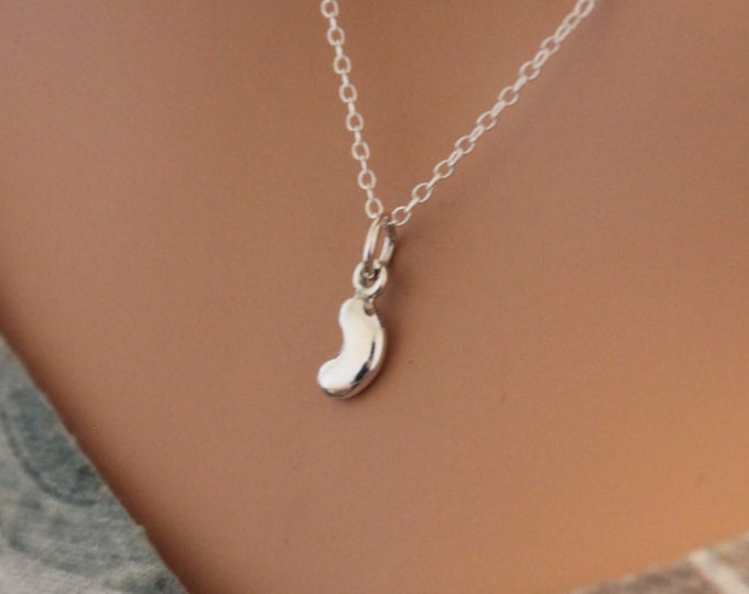 Sterling Silver Bean Charm Necklace Little Bean Necklace Etsy