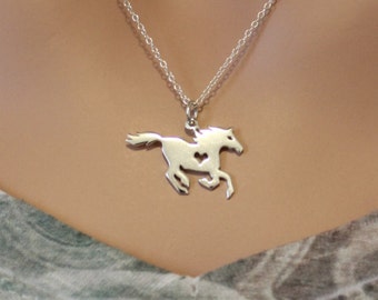 Sterling Silver Horse Charm Necklace: Heart Cutout Stallion Charm