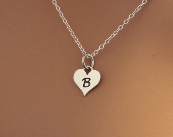 Sterling Silver B Letter Heart Necklace Silver Tiny Stamped B Etsy