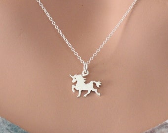 Sterling Silver Unicorn Charm Necklace, Unicorn Necklace, Silver Unicorn Necklace, Mythical Unicorn Necklace, Unicorn Charm Necklace