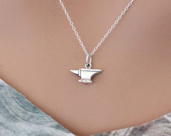 Tiny Sterling Silver Anvil Charm Necklace