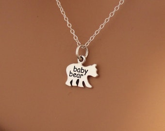 Sterling Silver Baby Bear Charm Necklace, Baby Bear Necklace, Silver Baby Bear Necklace, Bear Necklace, Baby Bear Pendant Necklace