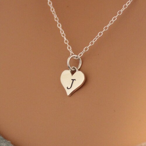 Sterling Silver Simple J Initial Necklace Silver Stamped J Etsy