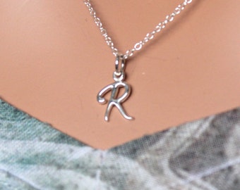 Sterling Silver Cursive R Initial Necklace, R Letter Necklace, Cursive R Initial Necklace, Silver R Letter Necklace, R Letter Necklace