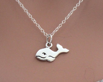 Sterling Silver Cute Whale Charm Necklace, Silver Happy Whale Charm Necklace, Whale Necklace, Ocean Animal Necklace, Adorable Whale Necklace