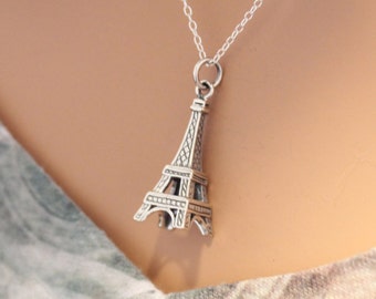 Sterling Silver Eiffel Tower Necklace, Paris Eiffel Tower Necklace, Classy Eiffel Tower Necklace with Thin Dainty Chain, Style #A3