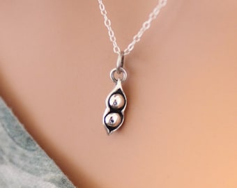 Sterling Silver Two Peas in a Pod Charm Necklace, Sterling Silver Two Peas in a Pod Necklace, Two Peas In a Pod Family Necklace