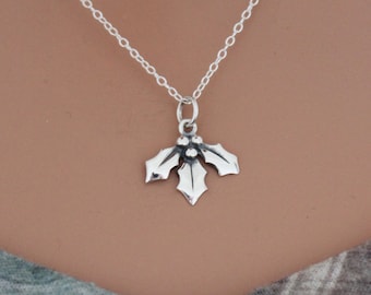 Sterling Silver Holly Berry Charm Necklace: Christmas Jewelry