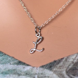 Sterling Silver initial Necklace-Cursive Initial Charm Letter
