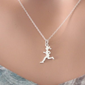 Sterling Silver Running Girl Charm Necklace, Silver Runner Necklace, Running Necklace, Track Necklace, Cross Country Runner Necklace image 1