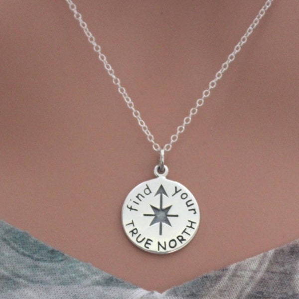 Sterling Silver Find Your True North Compass Charm Necklace, Find Your True North Necklace, Adventure Necklace, Curiosity Necklace