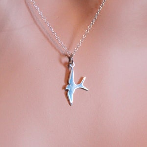 Sterling Silver Swallow Bird Charm Necklace, Bird Pendant Necklace, Swallow Outline Necklace, Swallow Bird Necklace, Bird Necklace, Swallow