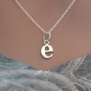 Sterling Silver Lowercase E Initial Charm Necklace, E Initial Necklace, Large E Letter Necklace, E Necklace, Typewriter E Initial Necklace image 1