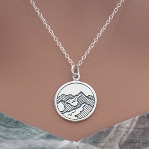 Sterling Silver Etched Mountain Pendant Charm Necklace, Mountain Pendant Necklace, Mountain Charm Necklace, Mountain Hike Necklace, Nature