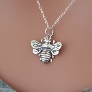 Sterling Silver Bumble Bee Pendant Necklace, Honeybee Pendant Necklace, Bee Necklace, Realistic Bee Charm Necklace, Bee Necklace