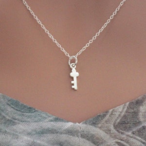 Sterling Silver Tiny Key Necklace: Minimalist Dainty Charm