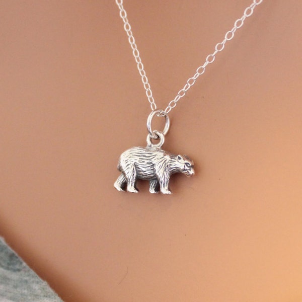 Sterling Silver Realistic Bear Charm Necklace, Realistic Bear Pendant Necklace, Bear Necklace, Bear Charm Necklace, Bear Pendant Necklace