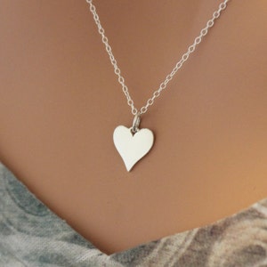 Sterling Silver Heart Charm Necklace, Heart Stamping Necklace, Heart Necklace, Medium Heart Charm Necklace, Simple Heart Charm Necklace